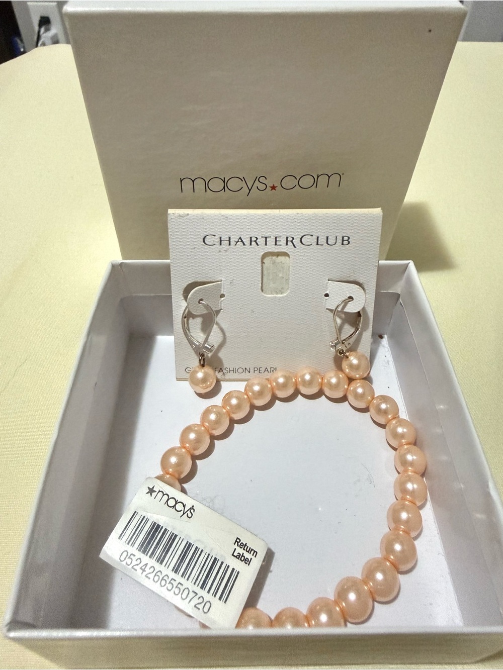 Charter Club Pink Pearl Bracelet and Earrings Set